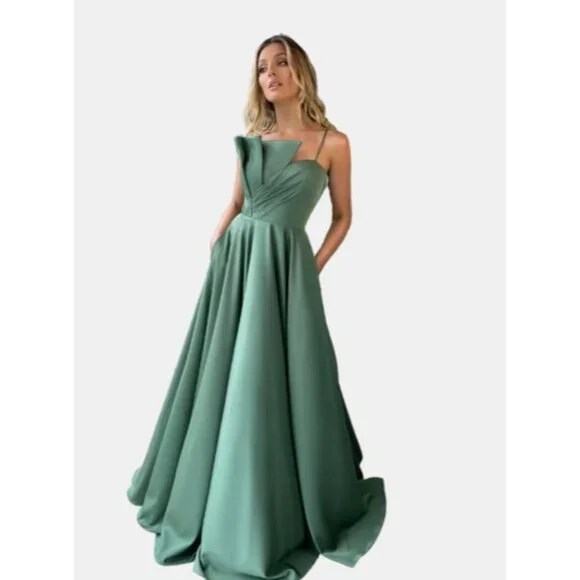 green emerald velvet dress Moder Style Satin Gown with tie up Back by Jadore JP137 – Rendezvous Designs